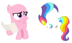 Size: 547x327 | Tagged: safe, artist:awoomarblesoda, imported from derpibooru, rainbow harmony, pegasus, pony, bald, base, eyelashes, female, filly, foal, frown, hoof hold, horn, mare, multicolored hair, rainbow hair, simple background, solo, white background, wings
