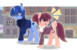 Size: 1920x1249 | Tagged: safe, artist:limedazzle, imported from derpibooru, oc, oc only, oc:allen, oc:james, earth pony, pony, unicorn, clothes, male, stallion