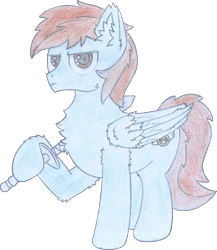 Size: 1408x1624 | Tagged: safe, artist:fliegerfausttop47, edit, editor:yoshimon1, imported from derpibooru, oc, oc only, oc:pegasusgamer, pegasus, pony, derpibooru community collaboration, 2022 community collab, background removed, badass, brown eyes, brown hair, cheek fluff, chest fluff, ear fluff, fluffy, hoof fluff, leg fluff, looking at you, male, serious, serious face, simple background, solo, stallion, sword, three quarter view, traditional art, transparent background, weapon, wing fluff, wings