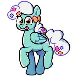 Size: 1200x1200 | Tagged: safe, artist:kukie, imported from derpibooru, oc, oc only, oc:cotton confetti, pegasus, pony, derpibooru community collaboration, 2022 community collab, blue coat, cloud mane, cute, daaaaaaaaaaaw, folded wings, full body, happy, looking at you, orange eyes, pegasus oc, raised hoof, raised leg, simple background, solo, standing on two hooves, tongue out, transparent background, white mane, wings