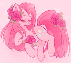 Size: 2500x2200 | Tagged: safe, artist:valeria_fills, imported from derpibooru, pinkie pie, earth pony, pony, beautiful, cute, cuteamena, flower, high res, pink, pinkamena diane pie, simple background, solo