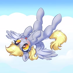 Size: 4000x4000 | Tagged: safe, artist:confetticakez, imported from derpibooru, derpy hooves, pegasus, pony, :p, absurd resolution, blushing, cloud, cute, derpabetes, female, heart eyes, lying down, mare, on a cloud, on back, patreon, patreon reward, solo, spread wings, tongue out, wingding eyes, wings