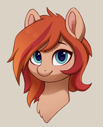 Size: 770x950 | Tagged: safe, artist:luminousdazzle, imported from derpibooru, oc, oc only, pony, blue eyes, bust, chest fluff, female, looking at you, mare, portrait, simple background, smiling, smiling at you, solo