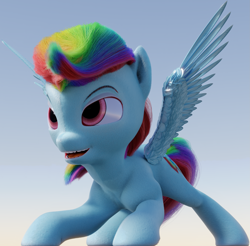 Size: 2721x2676 | Tagged: safe, artist:blenderpony, derpibooru exclusive, imported from derpibooru, rainbow dash, 3d, blender, blender cycles, simple background, spread wings, wings