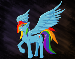 Size: 1000x778 | Tagged: safe, artist:tiberius, imported from ponybooru, rainbow dash, pegasus, pony, cutie mark, mane, simple background, smiling, smirk, solo, tail, wings