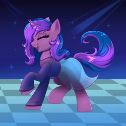 Size: 4000x4000 | Tagged: safe, artist:confetticakez, oc, oc only, pony, unicorn, clothes, dance floor, dancing, dress, eyes closed, open mouth, raised hoof