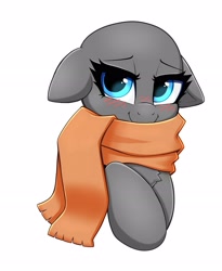 Size: 2874x3512 | Tagged: safe, artist:confetticakez, oc, oc only, earth pony, pony, blushing, clothes, scarf, simple background, smiling, white background