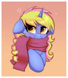 Size: 3353x3843 | Tagged: safe, artist:confetticakez, oc, oc only, pony, unicorn, blushing, clothes, scarf, simple background, smiling, white background