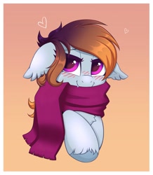 Size: 3353x3843 | Tagged: safe, artist:confetticakez, oc, oc only, earth pony, pony, blushing, clothes, scarf, simple background, smiling, white background