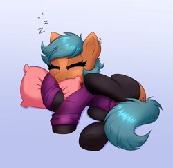 Size: 3862x3757 | Tagged: safe, artist:confetticakez, oc, oc only, earth pony, pony, blushing, cute, eyes closed, female, frog (hoof), high res, hoofbutt, hug, leg fluff, mare, onomatopoeia, pillow, pillow hug, sleeping, solo, sound effects, sweet dreams fuel, underhoof, zzz