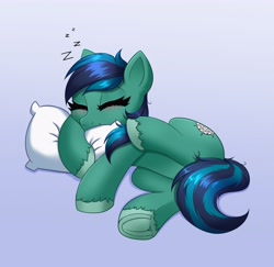 Size: 3862x3757 | Tagged: safe, artist:confetticakez, oc, oc only, earth pony, pony, blushing, cute, eyes closed, female, frog (hoof), high res, hoofbutt, hug, leg fluff, mare, onomatopoeia, pillow, pillow hug, sleeping, solo, sound effects, sweet dreams fuel, underhoof, zzz