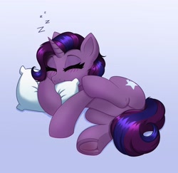 Size: 3862x3757 | Tagged: safe, artist:confetticakez, oc, oc only, pony, unicorn, blushing, cute, eyes closed, female, frog (hoof), high res, hoofbutt, hug, leg fluff, mare, onomatopoeia, pillow, pillow hug, sleeping, solo, sound effects, sweet dreams fuel, underhoof, zzz