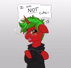 Size: 2080x2000 | Tagged: safe, artist:confetticakez, oc, oc only, pony, unicorn, blushing, clothes, embarrassed, male, open mouth, simple background, stallion, sweatshirt