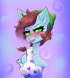 Size: 2650x2940 | Tagged: safe, artist:confetticakez, oc, oc only, pony, beanie, bong, drugs, hat, smoke, tongue out