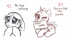 Size: 2426x1353 | Tagged: safe, artist:confetticakez, oc, oc only, alicorn, pony, begging, drawpile, monochrome, simple background, sketch