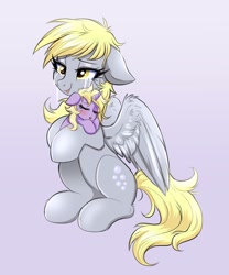 Size: 1796x2160 | Tagged: safe, artist:confetticakez, derpy hooves, dinky hooves, pegasus, pony, crying, hug, open mouth, saf, simple background, sitting, smiling