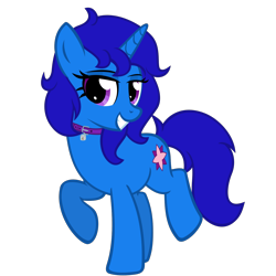 Size: 1500x1500 | Tagged: safe, artist:the smiling pony, imported from derpibooru, oc, oc only, oc:delly, pony, unicorn, derpibooru community collaboration, .svg available, 2022 community collab, collar, grin, lock, looking at you, padlock, padlocked collar, smiling, solo, svg, vector