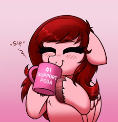 Size: 3520x3636 | Tagged: safe, artist:confetticakez, oc, oc only, pegasus, pony, cup, eyes closed, gradient background, simple background, sipping
