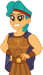 Size: 1024x1791 | Tagged: safe, artist:emeraldblast63, imported from derpibooru, hitch trailblazer, equestria girls, clothes, clothes swap, cosplay, costume, disney, equestria girls-ified, g5, g5 to equestria girls, greek mythology, hercules, my little pony: a new generation, simple background, solo, transparent background