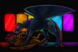 Size: 3000x2000 | Tagged: safe, artist:umaraspberry, imported from derpibooru, rainbow dash, scootaloo, pegasus, pony, fanfic:rainbow factory, 2018, fanfic art, glowing, glowing eyes, high res