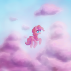 Size: 1200x1200 | Tagged: safe, artist:rainspeak, imported from derpibooru, pinkie pie, earth pony, pony, cloud, female, flying, mare, solo