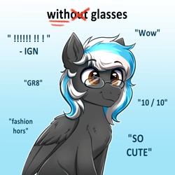 Size: 4000x4000 | Tagged: safe, alternate version, artist:confetticakez, imported from derpibooru, oc, oc only, pegasus, pony, chest fluff, glasses, smiling, solo