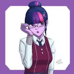 Size: 1024x1024 | Tagged: safe, artist:nlhetfield, imported from derpibooru, sci-twi, twilight sparkle, equestria girls, female, glasses, open mouth, simple background, solo