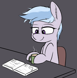 Size: 1353x1372 | Tagged: safe, artist:pinkberry, imported from derpibooru, oc, oc:winter azure, pony, book, colt, femboy, foal, girly, hot drink, male, mug, reading, relaxing, solo, trap