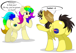 Size: 9000x6300 | Tagged: safe, artist:rainbowtashie, imported from derpibooru, oc, oc:rainbow tashie, oc:tommy the human, alicorn, earth pony, alicorn oc, butt, commissioner:bigonionbean, female, flank, hat, horn, large butt, male, mare, nintendo, nintendo 64, plot, simple background, stallion, the ass was fat, transparent background, wings, writer:bigonionbean