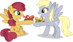 Size: 6789x3962 | Tagged: safe, artist:thatusualguy06, imported from derpibooru, derpy hooves, sunny delivery, pegasus, pony, the break up breakdown, .svg available, absurd resolution, background pony, duo, duo female, female, grin, hairband, hoof hold, hooves, lesbian, looking at each other, looking at someone, mare, present, shadow, shipping, simple background, sitting, smiling, smiling at each other, spread wings, standing, sunnyderp, svg, tail, transparent background, two toned mane, two toned tail, vector, wings