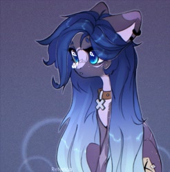 Size: 3233x3279 | Tagged: safe, artist:radioaxi, imported from derpibooru, oc, oc only, oc:star waterfall, butterfly, earth pony, pony, butterfly on nose, collar, ear piercing, earring, insect on nose, jewelry, male, piercing, sitting, solo, stallion