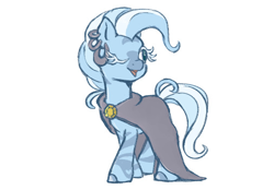 Size: 506x353 | Tagged: safe, artist:mylittlefusions, imported from derpibooru, trixie, zecora, pony, unicorn, zebra, brooch, cape, clothes, ear piercing, earring, fusion, jewelry, missing horn, one eye closed, piercing, simple background, stripes, tail, white background, wink