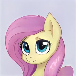 Size: 1024x1024 | Tagged: safe, imported from derpibooru, pegasus, pony, ai content, ai generated, bust, cute, female, generator:thisponydoesnotexist, gray background, looking at you, mare, not fluttershy, portrait, shyabetes, simple background, solo