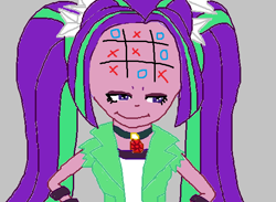 Size: 584x428 | Tagged: artist needed, safe, imported from derpibooru, aria blaze, equestria girls, 1000 hours in ms paint, female, gray background, ms paint, simple background, smiling, solo, tic tac toe, zimbabwe