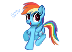 Size: 3000x2200 | Tagged: safe, artist:llamalauncher, imported from derpibooru, rainbow dash, pegasus, pony, backwards cutie mark, cute, dashabetes, female, open mouth, simple background, solo, white background