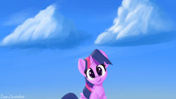 Size: 3840x2160 | Tagged: safe, artist:llamalauncher, imported from derpibooru, twilight sparkle, alicorn, pony, cloud, female, sky, smiling, solo, starry eyes, twilight sparkle (alicorn), wingding eyes