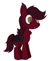 Size: 438x497 | Tagged: safe, artist:alandisc, imported from derpibooru, oc, oc only, oc:mary redd, bat pony, pony, bat eyes, bat wings, big eyes, blank flank, chest fluff, child, ear fluff, eyelashes, fangs, female, filly, foal, folded wings, magical lesbian spawn, missing cutie mark, offspring, red, simple background, solo, white background, wings