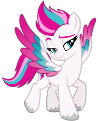 Size: 2600x3200 | Tagged: safe, artist:cheezedoodle96, imported from derpibooru, zipp storm, pegasus, pony, .svg available, colored wings, female, full body, g4, g5, g5 to g4, high res, hooves, looking at you, mare, multicolored mane, multicolored tail, my little pony: a new generation, raised eyebrow, simple background, smiling, solo, spread wings, svg, tail, transparent background, unshorn fetlocks, vector, vector trace, white coat, wings