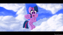 Size: 3840x2160 | Tagged: safe, artist:llamalauncher, imported from derpibooru, twilight sparkle, alicorn, pony, :p, female, flying, sky, tongue out, twilight sparkle (alicorn)