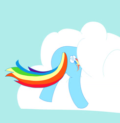 Size: 1280x1306 | Tagged: safe, artist:pi, imported from derpibooru, rainbow dash, pegasus, butt, buttstuck, cloud, crash, female, mare, plot, rainbow crash, rainbutt dash, solo, stuck, stuck in a cloud