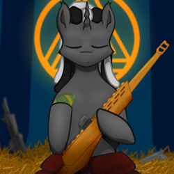 Size: 1280x1280 | Tagged: safe, artist:chgnk3r, imported from derpibooru, oc, unicorn, grenade, gun, horn, male, unicorn oc, weapon