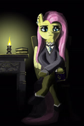 Size: 1280x1920 | Tagged: safe, artist:ciborgen, imported from derpibooru, fluttershy, pegasus, semi-anthro, candle, clothes, female, fluttergoth, sitting, solo