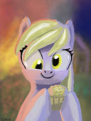 Size: 1200x1600 | Tagged: safe, artist:ciborgen, imported from derpibooru, derpy hooves, pegasus, pony, cute, derpabetes, female, food, lineless, muffin, smiling, solo