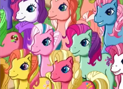 Size: 753x546 | Tagged: safe, imported from derpibooru, screencap, applejack (g3), cloud climber, coconut grove, cotton candy (g3), desert rose, fizzy pop (g3), gem blossom, peachy pie (g3), piccolo, earth pony, pony, the princess promenade, adorablossom, bumblesweet (g3), climberbetes, crowd, cute, diacolo, disembodied head, earth pony cloud climber, earth pony coconut grove, error, everyone's a princess, female, forsythia (g3), g3, g3 bumbledorable, g3 cottoncandybetes, g3 fizzybetes, g3 forsythiabetes, g3 jackabetes, g3 peachybetes, g3 rosabetes, grin, group, groveabetes, loop-de-la, loopdelabetes, mare, offscreen character, ponyville (g3), smiling, song