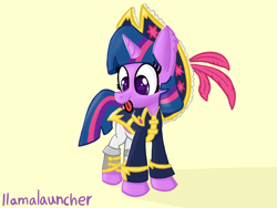 Size: 2048x1536 | Tagged: safe, artist:llamalauncher, imported from derpibooru, twilight sparkle, pony, clothes, female, hat, pirate, pirate twilight, simple background, solo, tongue out