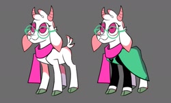 Size: 2095x1265 | Tagged: safe, artist:nonameorous, imported from derpibooru, goat, them's fightin' herds, clothes, cloven hooves, community related, crossover, deltarune, glasses, gray background, male, ponified, quadrupedal, ralsei, rectangular pupil, scarf, simple background, solo