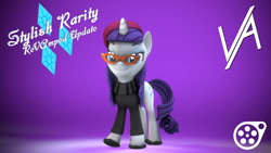 Size: 1920x1080 | Tagged: safe, artist:donglysfm, imported from derpibooru, rarity, unicorn, 3d, alternate hairstyle, beatnik rarity, beret, clothes, glasses, glasses rarity, hat, poster, revamped ponies, shoes, source filmmaker, source filmmaker resource, sweater