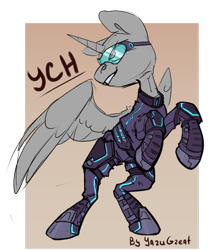 Size: 1600x1912 | Tagged: safe, artist:yarugreat, imported from derpibooru, oc, alicorn, bat pony, changeling, deer, earth pony, pegasus, pony, sphinx, unicorn, zebra, advertisement, armor, armored pony, commission, glasses, horn, neon, smiling, smirk, solo, spread wings, wings, ych sketch, your character here