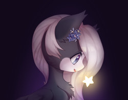 Size: 2188x1715 | Tagged: safe, artist:miioko, imported from derpibooru, oc, oc only, pegasus, pony, bust, flower, flower in hair, pegasus oc, smiling, solo, stars, wings