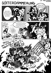 Size: 2893x4092 | Tagged: safe, artist:porcelanowyokular, imported from derpibooru, oc, oc only, pony, unicorn, clothes, comic, dialogue, grayscale, grin, hoof hold, horn, monochrome, nervous, nervous grin, polish, signature, smiling, translated in the description, unicorn oc